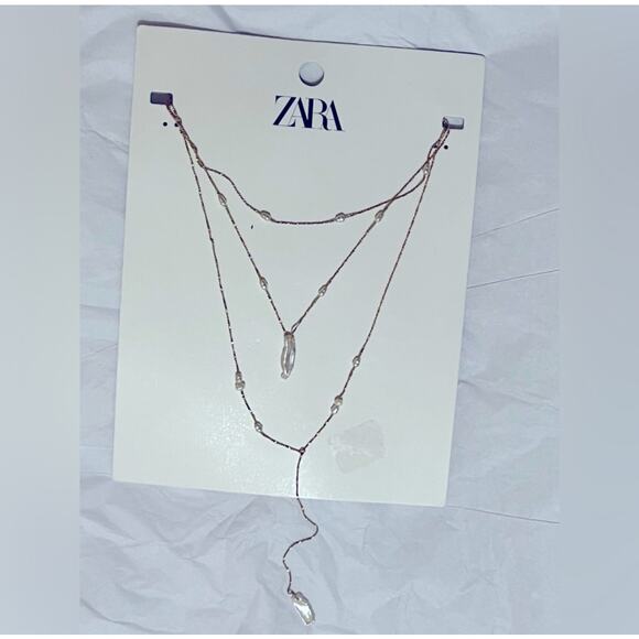 Nwt- zara- multi strand necklace with freshwater pearl - Picture 2 of 3
